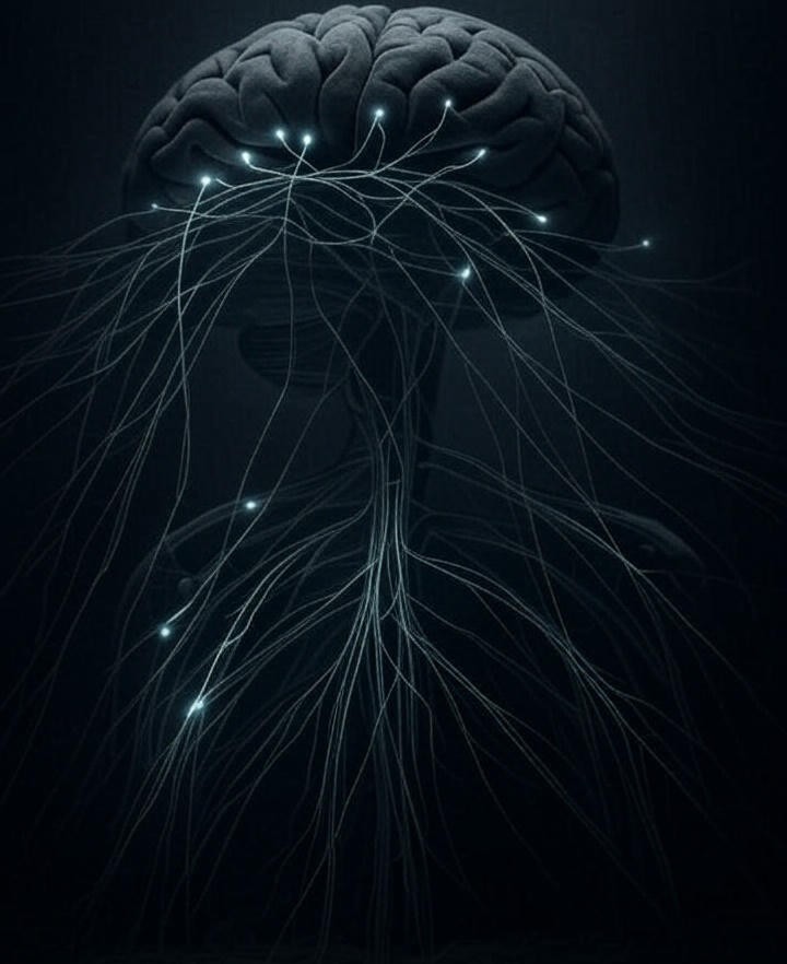 Artistic visualization of the human nervous system representing proprioceptive signals.